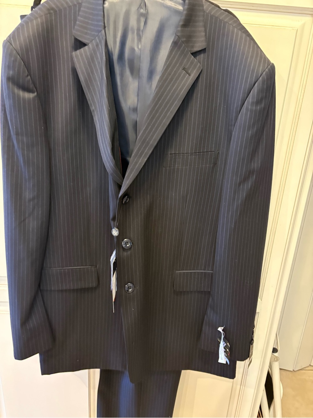 JL 18 Men's Pinstripe Navy Blue Suit Jacket - Classic Tailored Sz 52R NWT